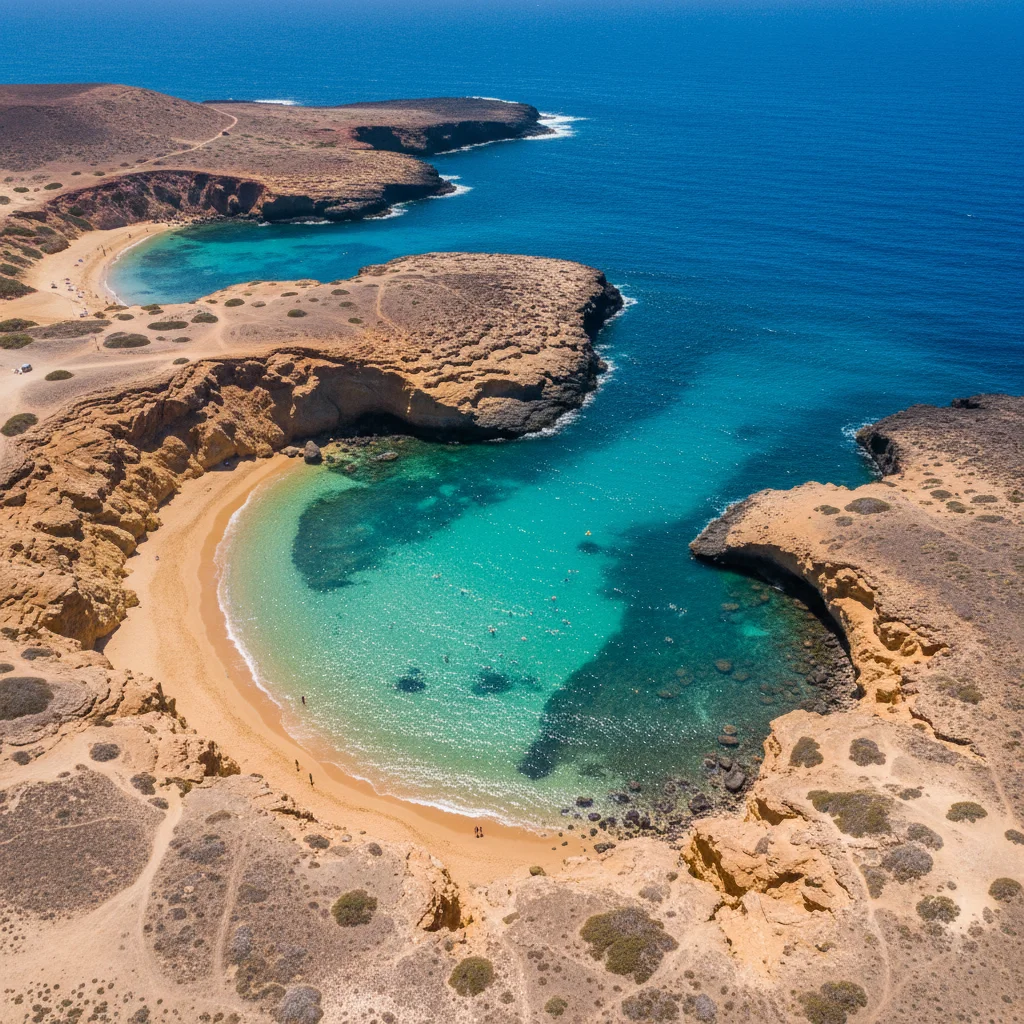 Vue aérienne de Playa Papagayo avec snorkeleurs dans l'eau turquoise