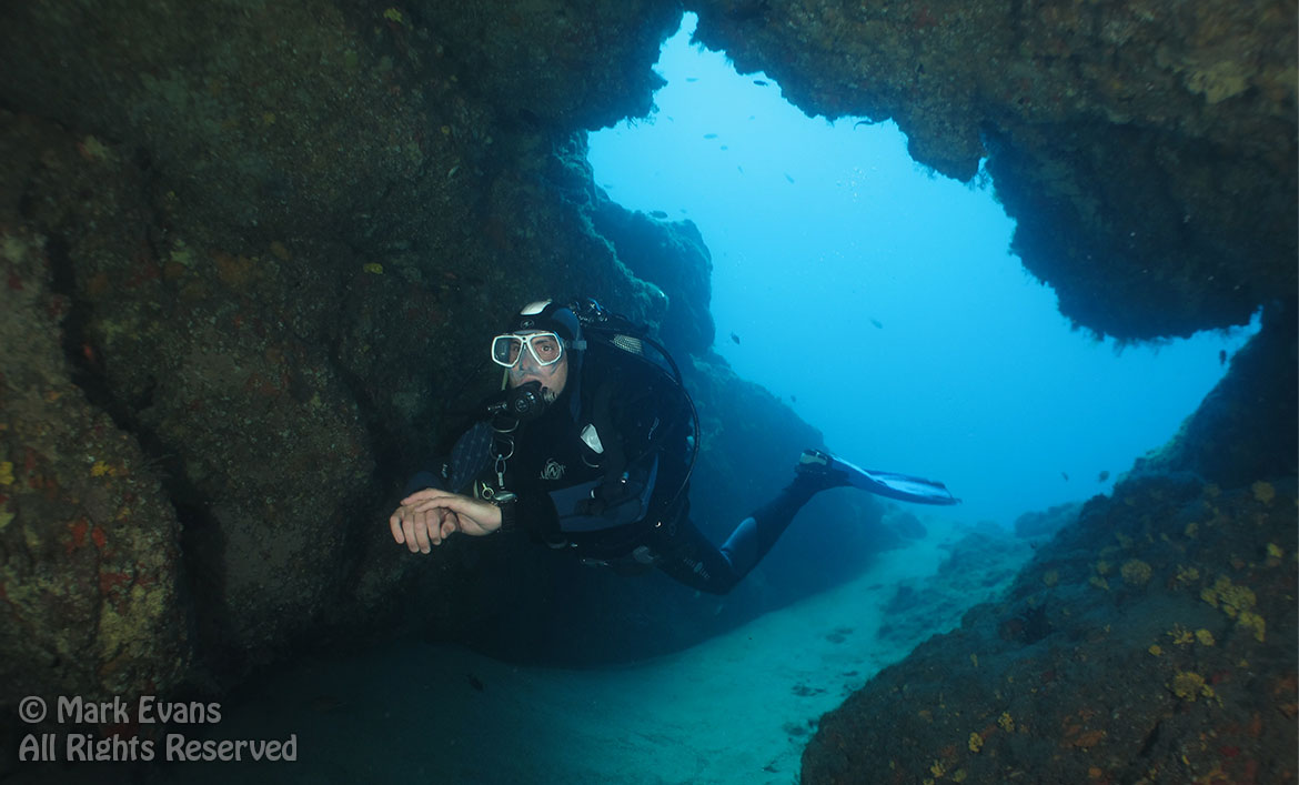 Ben diving through the Blue Hole in Lanzarote