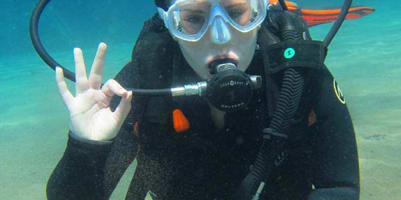 Hope on her PADI Discover Scuba Diver in Lanzarote